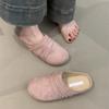 Sapatos Bircan de nicho com sola grossa 2025, novos chinelos plissados de personalidade de fada gentil Mori Girl, estilo Baotou, estilo meia-pantufa