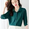 Camisa de Chiffon para Mulheres, Manga Média, Verão, Manga Três Quartos, Profissional, Estilo de Luxo, Top de Verão, Entrevista, Manga Cinco Quartos, Camisa Lisa