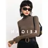 Yangzi 120S Lavable a Máquina Sin Costuras Completamente Moldeado 100% Lana Cuello Alto Medio Ropa Interior de Punto para Mujer
