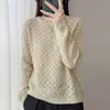 Tejido Calado para Mujer Principios de Otoño Delgado Cuello Redondo Holgado Manga Larga Suéter Pulóver Estilo Suave Capa Interior Capa Base Cubre