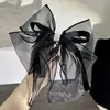 Grampo de Cabelo Estilo Japonês Oversized com Laço Estéreo de Organza Doce e Fofo Acessórios de Cabelo Adorno de Cabeça Presilha Superior Presilha de Mola com Pérola para Mulheres