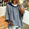Sudadera con capucha de manga tres cuartos a rayas, holgada, casual, para mujer, nueva, transfronteriza europea y americana