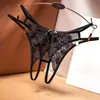 Lencería Sexy Abertura en la Entrepierna No Requiere Quitarse Encaje Desgarrable Transparente Tanga Tentación para la Cama Provocación Anillo Metálico Sexy Pantalones T