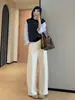 Pantalones mágicos adelgazantes con costura lateral desplazada, pantalones de pierna ancha suaves y fluidos, pantalones casuales adelgazantes de cintura alta para mujer, nuevo otoño 2026 H091510