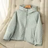 Chaqueta de Algodón Ligera con Forma de Diamante para Otoño e Invierno, con Capucha para Mujer, Cálida, de Color Puro, Holgada, Corta, Pequeña, Top de Chaqueta de Algodón