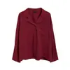 Camisa Casual Sencilla de Manga Larga de Color Sólido Color Borgoña con Cuello de Traje y Bolsillos para Mujer, Nueva de Otoño Temprano 2026 Coreana