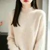 Suéter de lana grueso de alta gama estilo francés con cuello semi alto, tejido para otoño e invierno, corte holgado, adelgazante, versátil y cálido para mujer