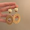 Aretes de Vacaciones en la Playa junto al Mar de Sicilia para Mujer, Pinzas para Oreja Espirales de Ratán Hechas a Mano Estilo de Alta Gama Sin Perforación