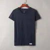 Nova Camiseta Masculina de Verão Fina com Gola Redonda de Manga Curta Slim Fit Cor Sólida Algodão Top Masculino com Bolso Camiseta Masculina Tendência