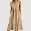 2026 Roupas Femininas Europeias e Americanas de Comércio Exterior Transfronteiriço Amazon Cor Sólida Pulôver Gola V Sem Mangas Algodão Solto Vestido