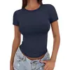 2025 Camiseta de Mujer Estilo Nuevo Europeo y Americano de Amazon Ajustada Cuello Redondo Ceñida Sexy Top de Verano Ropa para Mujer