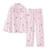 Pijama Fino de Seda Gelada Europeu para Meninas, Manga Longa e Calça Longa, Estampa de Gato Cartoon Rosa da Moda, Novo Estilo