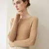 Suéter de Cachemir Puro para Mujer Primera Línea Sin Costuras Otoño Invierno Canalé Cuello Redondo Bajo Ajuste Delgado Capa Base Tejido