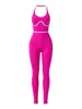 Macacão de yoga estilo europeu e americano com gola halter para mulheres, novo macacão fitness sem costura, roupas esportivas para fitness ao ar livre