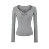 Nova Moda V-Neck Tie Pleated Manga Longa Slim-Fit Cintura Alta Curta Base T-Shirt para Mulheres - Primavera Antecipada de 2026
