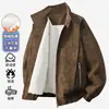 Nova Jaqueta de Couro Estilo Retro Americano com Gola Alta e Forrada de Lã, Peça de Roupa Externa Casual Solta para Outono e Inverno, Top Masculino de Tamanho Grande de Alta Qualidade