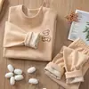 Conjunto de Roupa Íntima Térmica Infantil de Gola Média Feito de Lã e Seda para Meninos, Pijama Camada Base Quente para Meninos e Meninas Mais Velhos