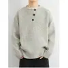 Malharia Masculina Gola Henry Outono e Inverno 2025 Levemente Ampla Solta Estilo Preguiçoso Malharia com Botões Jaqueta de Manga Longa