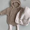 Roupas infantis de estilo coreano ins outono e inverno bebê algodão acolchoado com capuz tricotado macacão para meninos e meninas