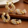 Brincos Argola Exagerados em Aço Inoxidável Torcido Banhados a Ouro 18K, com Pérolas Torcidas e Cravejados com Diamantes, Estilo Europeu e Americano, Transfronteiriços