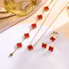 Set de trébol de cuatro hojas de acero de titanio de doble cara transfronterizo de Amazon: pulsera, collar, pendientes, anillo, juego de cuatro piezas, joyería que no se decolora