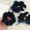 Goma de pelo scrunchie azul marino con lunares de estilo casual para mujer, nueva goma para moño estilo coreano, banda elástica alta retro para el trayecto al trabajo