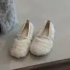 Estilo Novo de Inverno 2026 Sapatos Peludos Macios de Bico Redondo para Mulheres, Boca Rasa Estilo Francês, Forrados com Lã, Quentes Sapatos Mary Jane