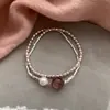 Coleção Pérola Estelar: Pulseira Camada Pérola Rosa Nebulosa e Fragmentos de Prata, Estilo de Luxo Leve Três Camadas de Alta Qualidade, Pulseira Suave e Elegante