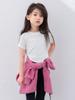 Camiseta Curta de Tricô para Meninas 2025 Verão Novo Estilo Infantil Sexy Slim Manga Curta Gola Redonda Top Interno
