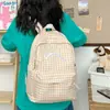 Mochila Xadrez Nova 2026 Grande Capacidade Casual Estilo Coreano Estilo Universitário Bolsa Escolar para Meninas do Ensino Fundamental e Médio
