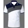 Camisa Polo Europea y Americana para Hombre Transfronteriza con Impresión Digital 3D, Bloques de Color Casual de Negocios, Cuello Campana, Manga Corta