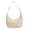 Bolso Nuevo Hecho a Mano de Paja Media Luna con Empalme de PU, Bolso de Hombro Cruzado de Verano para Mujer para Playa y Vacaciones, Bolso de Mano para Debajo del Brazo