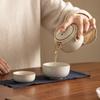 Juego de té de viaje Ru Kiln Ruyi, juego de té portátil de cerámica para exteriores, una tetera y dos tazas.