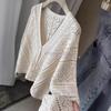 ¡Marca de lujo única francesa y estilo S Channel! Estilo estrella ~ Cárdigan de punto de manga larga holgado y hueco, camisa de aire acondicionado para mujer