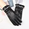 Guantes de Cuero para Mujer Otoño e Invierno Ciclismo Pareja Estilo Coreano Terciopelo Engrosado Pantalla Táctil Cálidos Resistentes al Viento e Impermeables para Estudiantes Montar y Conducir