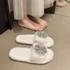Pantuflas planas de felpa con punta abierta para otoño e invierno, con suela plana y pedrería, de pelo para exteriores, nueva moda, forradas de felpa, sandalias tipo chancla para mujer Fuegos Artificiales 2026