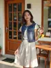 Foto Real de Chaleco de Mezclilla Casual de Moda Coreana Nueva en Stock con Capas y Cuello Redondo en Azul Claro, Azul Oscuro y Otros Colores