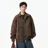 Jaqueta de lapela em couro PU estilo retrô americano, tendência de outono masculina, jaqueta de couro estilosa e descolada estilo motociclista, modelagem solta, peça de outer wear casual versátil
