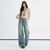 Jeans de pierna ancha, holgados, con efecto desgastado, color Naranja Juvenil, para mujer, adelgazantes, con caída, casual, versátiles, de largo hasta el suelo