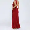 Moda Otoñal Nuevo Color Sólido Estilo Elegante Vestido Bodycon Sexy con Abertura Espalda Escote en V Profundo y Cintura ceñida Vestido Largo