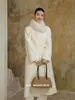 ES MODA Invierno Nuevo Abrigo de Lana de Alta Calidad con Cuello de Zorro y Cinturón de Corbata Holgado para Mujer (con cinturón)