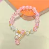 Pulsera de Cristal Dulce Simple de Palomitas de Maíz para Mujer, Linda Joyería para Estudiante Novia, Pulsera de Lazo de Perla de Dibujos Animados para Mujer