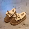 Promoção Quente Sapatos de Algodão com Pelo e Laço Femininos Inverno Com Pelúcia Adicional 2026 Novos Quentes Slip-on Estilo Fada Loafers Birkenstock