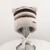 Mejor gorro de punto cálido de invierno para exteriores para mujer, con forro de polar y orejeras, con diseño de orejas de gato