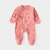 Macacão Bebê Classe a de Algodão Puro com Amarração, Macacão para Recém-Nascido com Coberturas para Mãos e Pés, Costura Fluorescente Roupa Íntima para Recém-Nascido