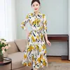 Vestido floral de manga comprida plus size para primavera e outono novo vestido feminino com cintura vestido floral peça externa