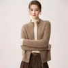 Estilo Old Money 100% Cachemira Cuello Alto Cremallera Cárdigan Tejido de Punto Trenzado Grueso Cálido Suéter Abrigo para Mujer