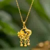 Collar de la suerte con colgante de loto y carpa de cobre chapado en oro vietnamita, estilo étnico con cascabel y cuenta de oro al por mayor