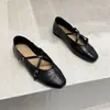 Versión de piel de oveja~Zapatos Mary Jane vintage de tira cruzada, zapatos bajos de cuero de punta redonda, zapatos negros de un solo color, zapatos planos para el trabajo