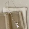 Colar com Pingente de Urso Rosa Delicado em Formato de Coração Cravejado de Diamantes, Corrente de Pescoço Feminina, Doce, Fofa e Fashion, Corrente para Clavícula